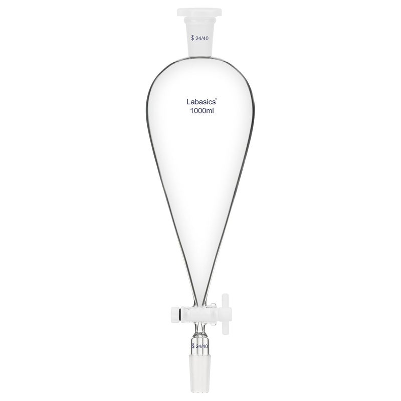 Labasics 1000 ml Conical Pear-Shaped Separatory Funnel with PTFE Stopcock, Heavy Wall Borosilicate Glass with 24/40 Joints - Image 1